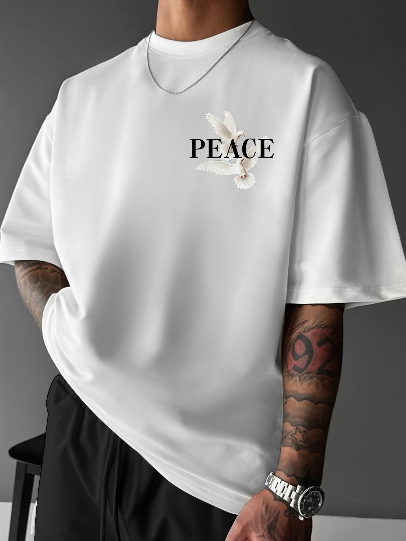 Men's Round Neck American Street Letter Loose T-Shirt