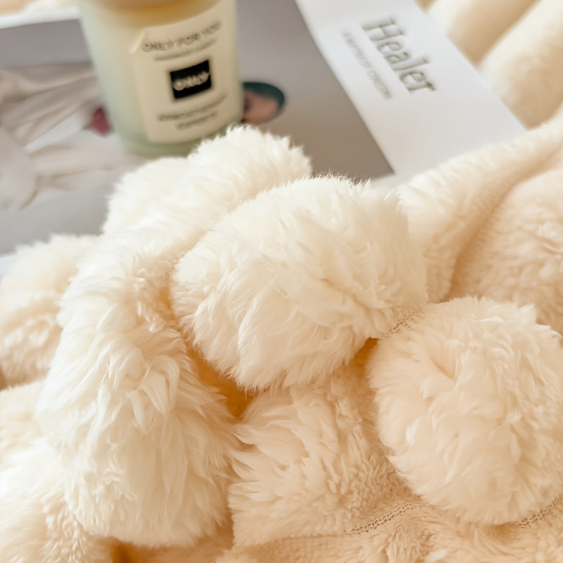 Warm and comfortable flannel drawstring blanket, imitation rabbit fur blanket, soft and warm sofa blanket, suitable for napping, office, outdoor camping, sofa nap blanket, versatile striped pattern gift blanket for all season