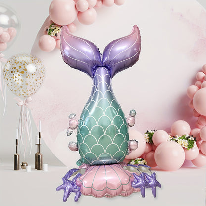1pc Mermaid 3D Stand Balloon - Vibrant Purple & Teal Scales, Elegant Tail Design, Perfect for Mermaid-Themed Parties, Birthdays, and Photo Props, Indoor/Outdoor Event Decor, Birthday Party Decor | Mermaid Theme Decor | Durabl