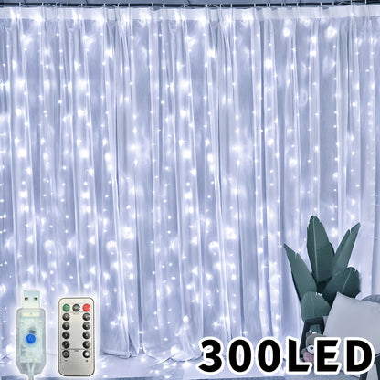 1pc, Christmas fairy lamp, 300LED fairy tale curtain lamp, USB plug, 8 modes, including timing/dimming function, DIY bedroom modeling, very suitable for Christmas, Valentine's day, home wall decoration, living room decoration