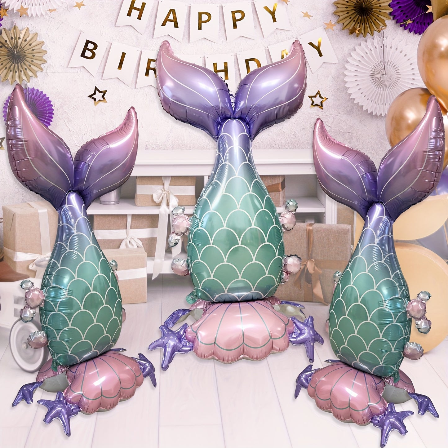 1pc Mermaid 3D Stand Balloon - Vibrant Purple & Teal Scales, Elegant Tail Design, Perfect for Mermaid-Themed Parties, Birthdays, and Photo Props, Indoor/Outdoor Event Decor, Birthday Party Decor | Mermaid Theme Decor | Durabl