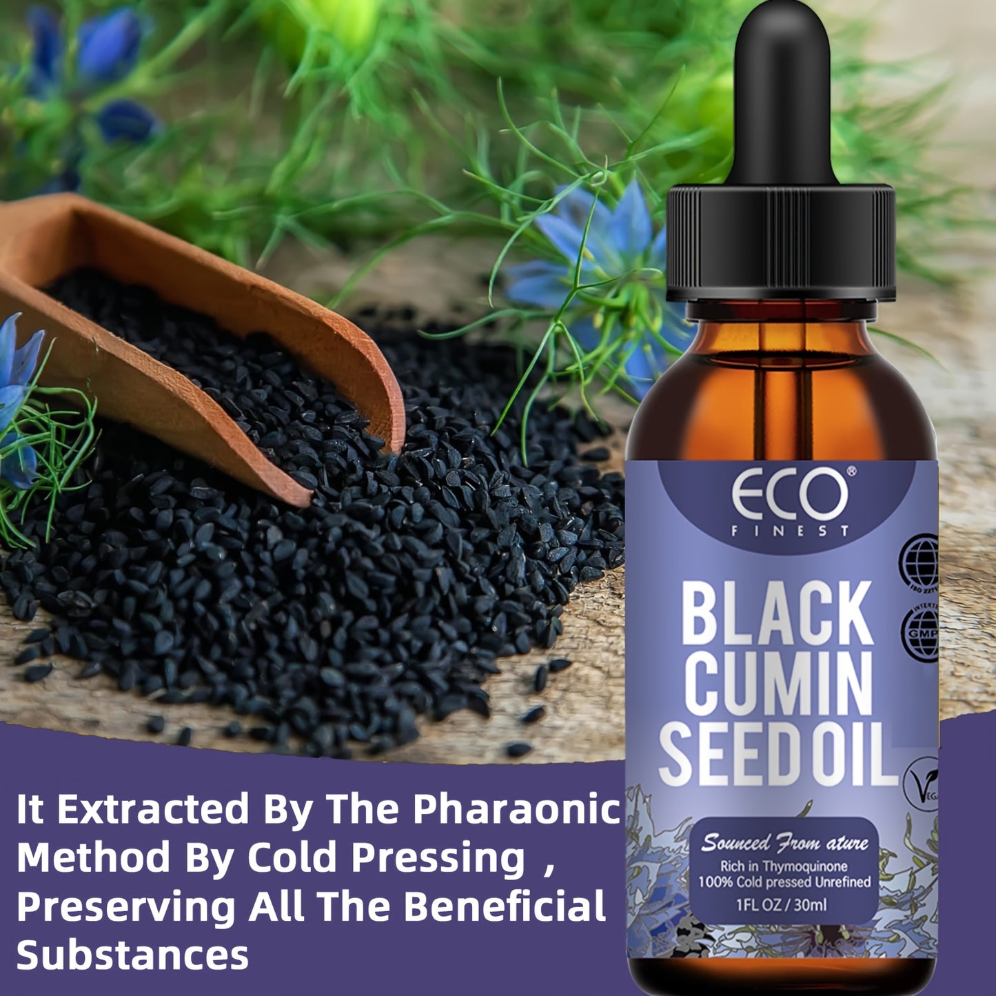 Eco Finist Black Cumin Seed Oil 1fl oz - Cold Pressed, Vitamin E Enriched
