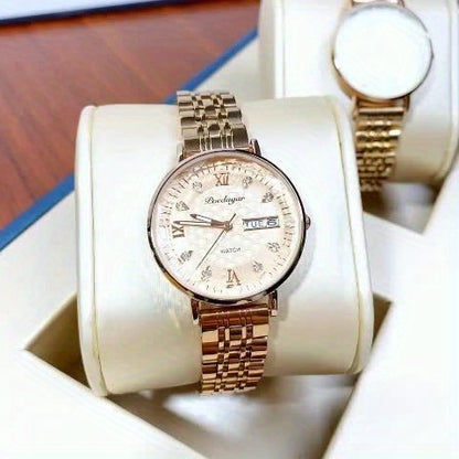 POEDAGAR Women's Fashion Casual Round Analog Quartz Wrist Watch, Luminous Hands, 3ATM Water Resistant, Alloy Case & Strap, with Calendar Feature