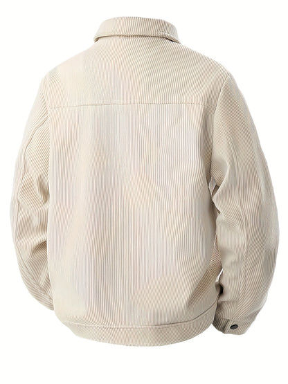 Men'S Plus Size Corduroy Bomber Jacket - Casual Workwear with Snap Buttons, Flap Pockets, and Polyester Lining - Machine Washable, Autumn & Spring Fashion, Casual Outerwear | Casual Jacket | Polyester Lining Jacket