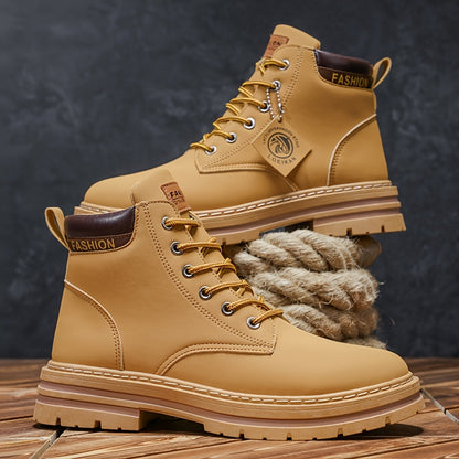 Men'S Olive Green Casual Boots - Comfortable Lace-Up Ankle Boots with Thick Cushioned PVC Sole, Round Toe & Breathable Fabric Lining for All-Season Wear, Everyday Footwear, Minimalist Design, Durable Construction