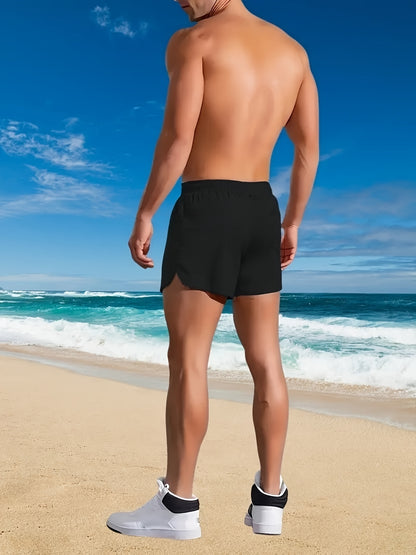 Men'S Quick-Dry Swim Trunks with Drawstring Waist - Vibrant Pink Geometric Pattern Beach Shorts, Breathable Regular Fit Casual Swimwear for Summer, Bathing Suits, Quickdrying Fabric