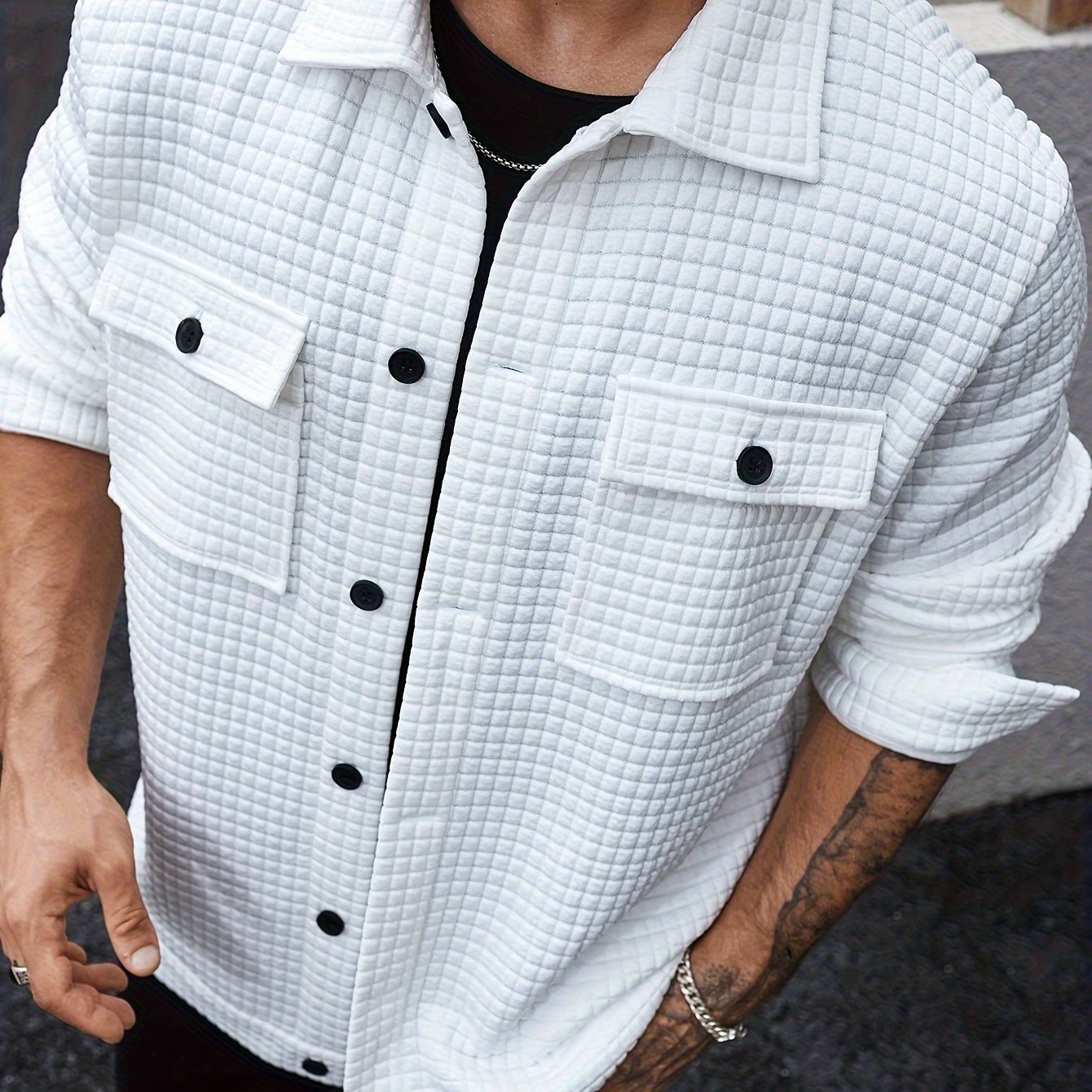Men's Plus Size Cargo Jacket With Pockets And Collar - Casual Style, Fall/Winter, Loose Fit