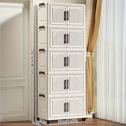 Large Capacity Storage Cabinet with Lid Multi-Layer Stackable Storage Box, Foldable Plastic Storage Box with Wheels, Closet Organizer and Storage Box, Decorative Cube Wardrobe Organizer, Closet Storage Box for Living Room, Be