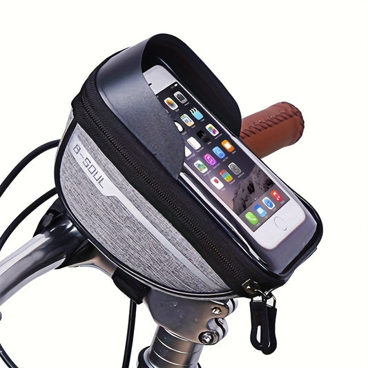 1pc B-SOUL Touch Screen Compatible Polyester Bike Bag, Adjustable Strap Mountain Bicycle Handlebar Pouch for Cycling