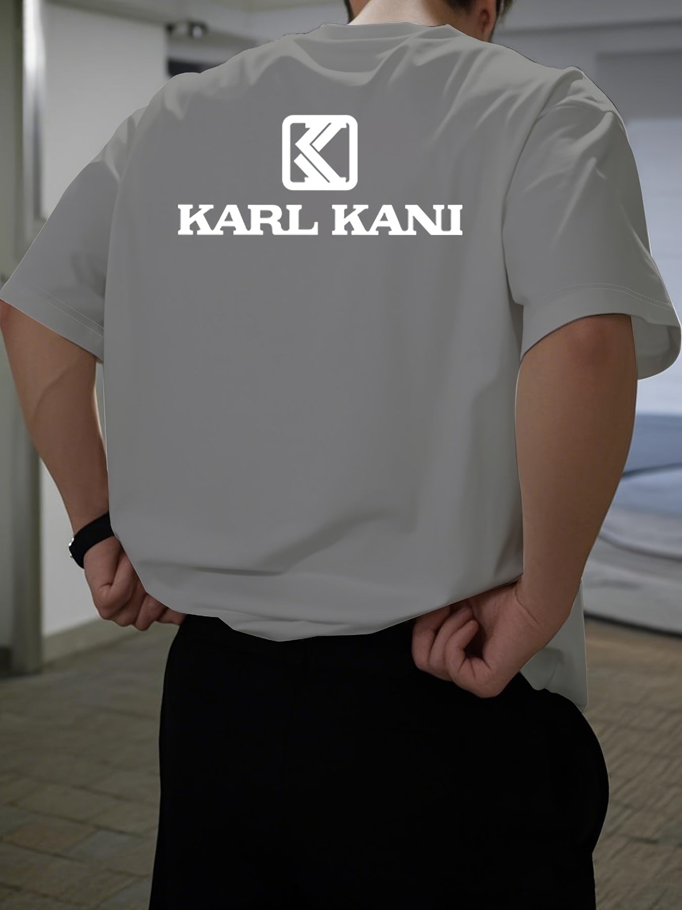 Men'S Casual Crew Neck T-Shirt with "KARL KANI" Graphic - Breathable, Moisture-Wicking, Short Sleeve, Regular Fit, Geometric Pattern, Ideal for Home & Outdoor Activities, All-Season Comfort, Outdoor Clothing | Relaxed Fit Shi