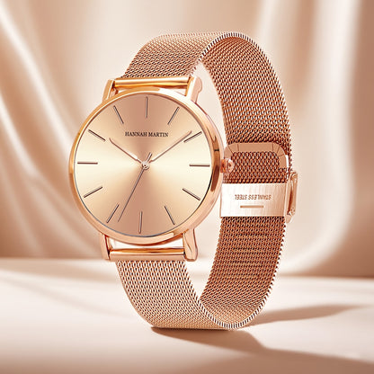 New Arrival 1pc Fashionable 's Rose Golden Watch, Golden & Silvery Stainless Steel Mesh Strap, Gorgeous Quartz Watch, Suitable for Daily Vacation Banquet Wear, Comes with Black Exquisite Box and Also Suitable as Gift - Girlfr
