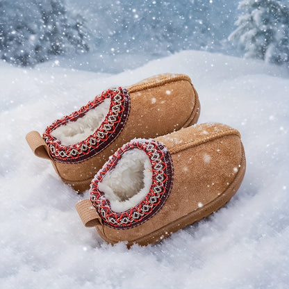 Girls' Winter Snow Boots with Plush Faux Fur Collar & Non-Slip Rubber Sole - Soft Fabric Upper, Mid-Calf Height, Round Toe Design for Outdoor Hiking, Casual Wear - Cozy Warm Slip-On Boots for Youngsters & Youngsters (Autumn/W