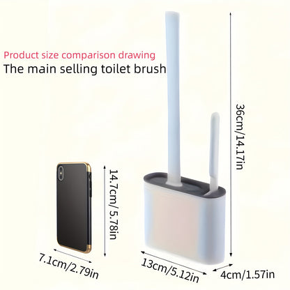 1 Set of 2 Toilet Brushes and 1 Toilet Seat, Wall-Mounted Toilet Brush, Silicone Soft Toilet Head, Long Handle Toilet Brush, Multi-Functional Household Cleaning Tool, Home Essentials