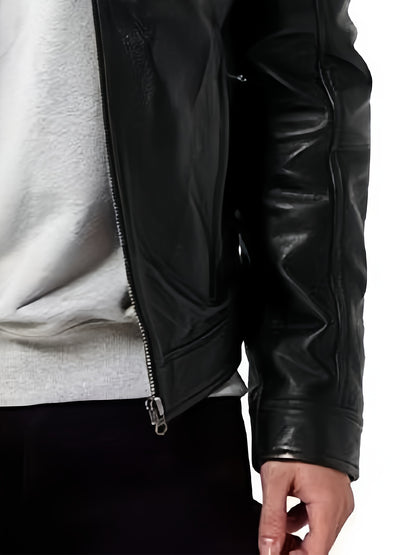 1pc Men'S Casual Faux Leather Jacket with Stand Collar, Solid Color Motorcycle Coat, Regular Fit with Pockets, Non-Stretch Woven Fabric - Spring/Fall Fashion Outerwear