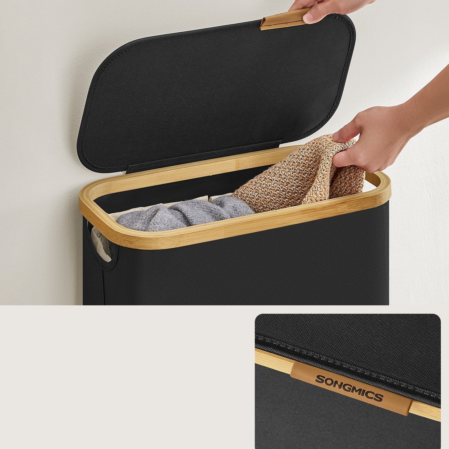 Laundry Basket, Laundry Collector with Lid, 65 L, Removable Laundry Bag, Oxford Fabric, Foldable