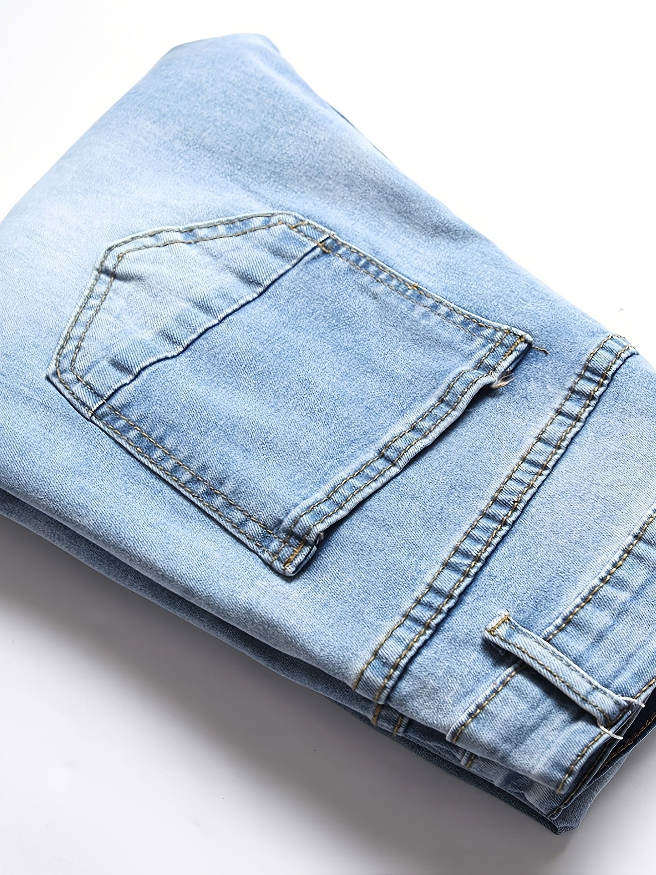 Men'S Slim-Fit Distressed Denim Jeans - Trendy Ripped Knee-Length Casual Pants, Light Blue Raw Wash, Comfortable Stretch Fabric for All-Season Wear, Everyday Fashion, Fashionforward Design, Durable Fabric Construction