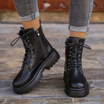 Women's Classic Boots, Neat Shoelaces and Cool Black Synthetic Cover Collide, Step on it and start a journey of freedom and style