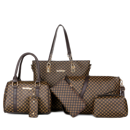 Fashion 6pcs Women's handbag set, geometric pattern, urban theme, zipper closure, polyester lining, edge paint.