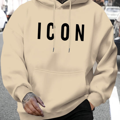 Men'S Casual Hoodie with Iconic Print - Stylish Pullover with Kangaroo Pocket, Stretch Fabric, Machine Washable - Perfect for Spring & Fall, Polyester Blend, Casual Wear Hoodie|Hooded Sweatshirt|Stretch Fabric Hoodie