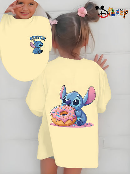 Cute Stitch Print Kids Short Sleeve Shirt 1-12Y Boys Girls Summer Outdoor Soft Fabric Breathable Top Perfect Birthday & Holiday Present