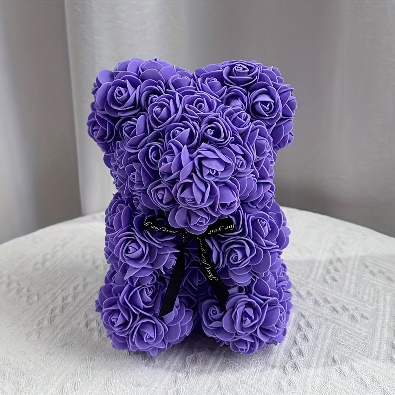 Charming Rose Bear - Perfect Valentine's Day & Anniversary Gift, 22.86cm Artificial Flower Teddy Bear for Home Decor