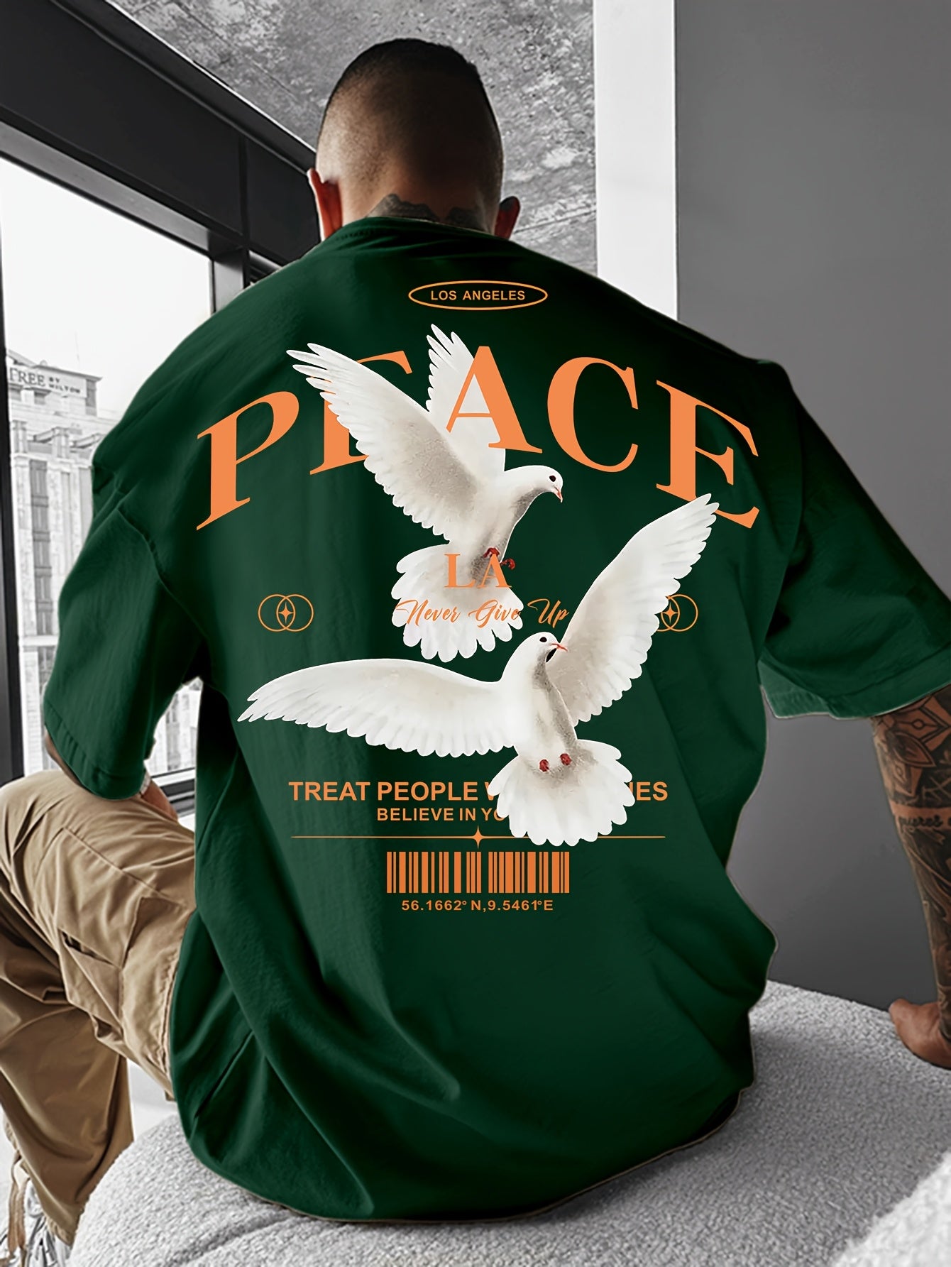 Men's Round Neck American Street Letter Loose T-Shirt