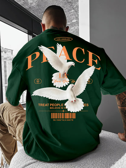 Men's Round Neck American Street Letter Loose T-Shirt