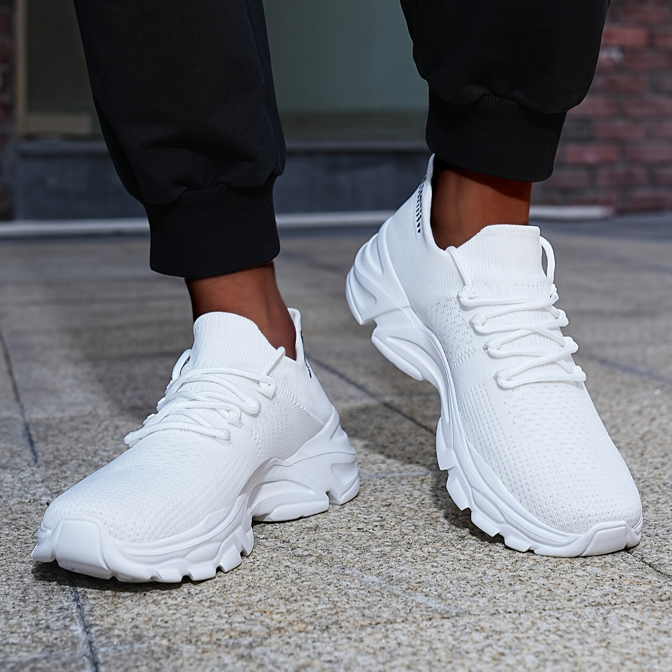 Men's Breathable Comfortable Casual Sneakers - White Low-Top Lace-Up Shoes with EVA Cushioned Sole for All-Season Outdoor Running & Daily Wear, Allseason Running | Minimalist Design | Comfortable Footwear