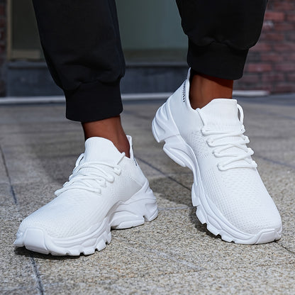 Men's Breathable Comfortable Casual Sneakers - White Low-Top Lace-Up Shoes with EVA Cushioned Sole for All-Season Outdoor Running & Daily Wear, Allseason Running | Minimalist Design | Comfortable Footwear