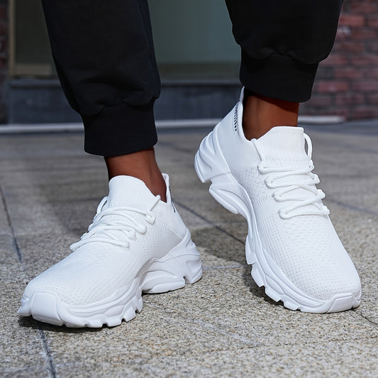 Men's Breathable Comfortable Casual Sneakers - White Low-Top Lace-Up Shoes with EVA Cushioned Sole for All-Season Outdoor Running & Daily Wear, Allseason Running | Minimalist Design | Comfortable Footwear