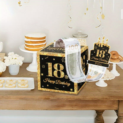 1 Set,Happy 18th Birthday Banknote Box,Birthday Paper Gift Box for Cash,18 Years Old Surprise Money Gift Boxes with Pull Out,Happy Birthday Party Decoration,Adults Birthday Party Supplies,Party Packs