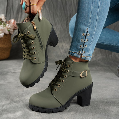 MagiMoBo Women'S Mid-Heel Ankle Boots with Side Zipper - Comfortable Faux Cover, Decorative Buckle Design, All-Season Versatile Casual Shoes for Casual Attire, Chunky Heel, Versatile Ankle Boots | Decorative Buckle Boots | Sy