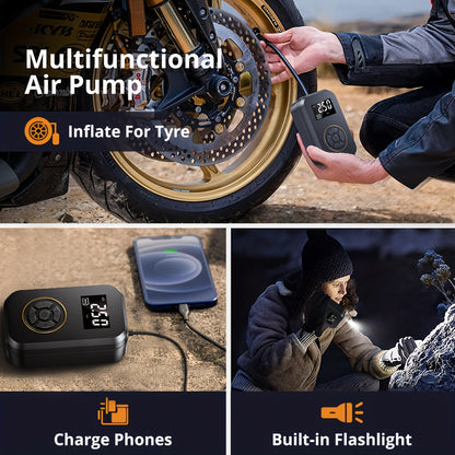 150PSI Portable Air Compressor Tire Inflator - Cordless Tire Pump with Digital Pressure Gauge, LED Light, USB Charging, And Rechargeable Lithium Battery - Perfect for Car, Bike, Motorcycle, And Ball Inflation