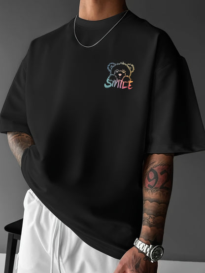 Men'S Bright Yellow Graphic T-Shirt - Loose Fit Streetwear Tee with Smile Design, Round Neck Summer Shirt for Everyday & Formal Outfits - Lightweight Casual Top, Street Style, Bold Print, Comfortable Material, Printed Shirt,