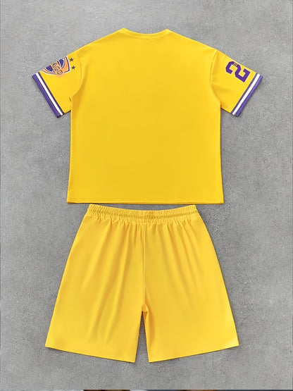 Men'S Trendy Round Neck Short Sleeve Shorts Set, 3D Digital Print High-Definition Pattern, Summer Casual Comfortable Vacation Sportswear