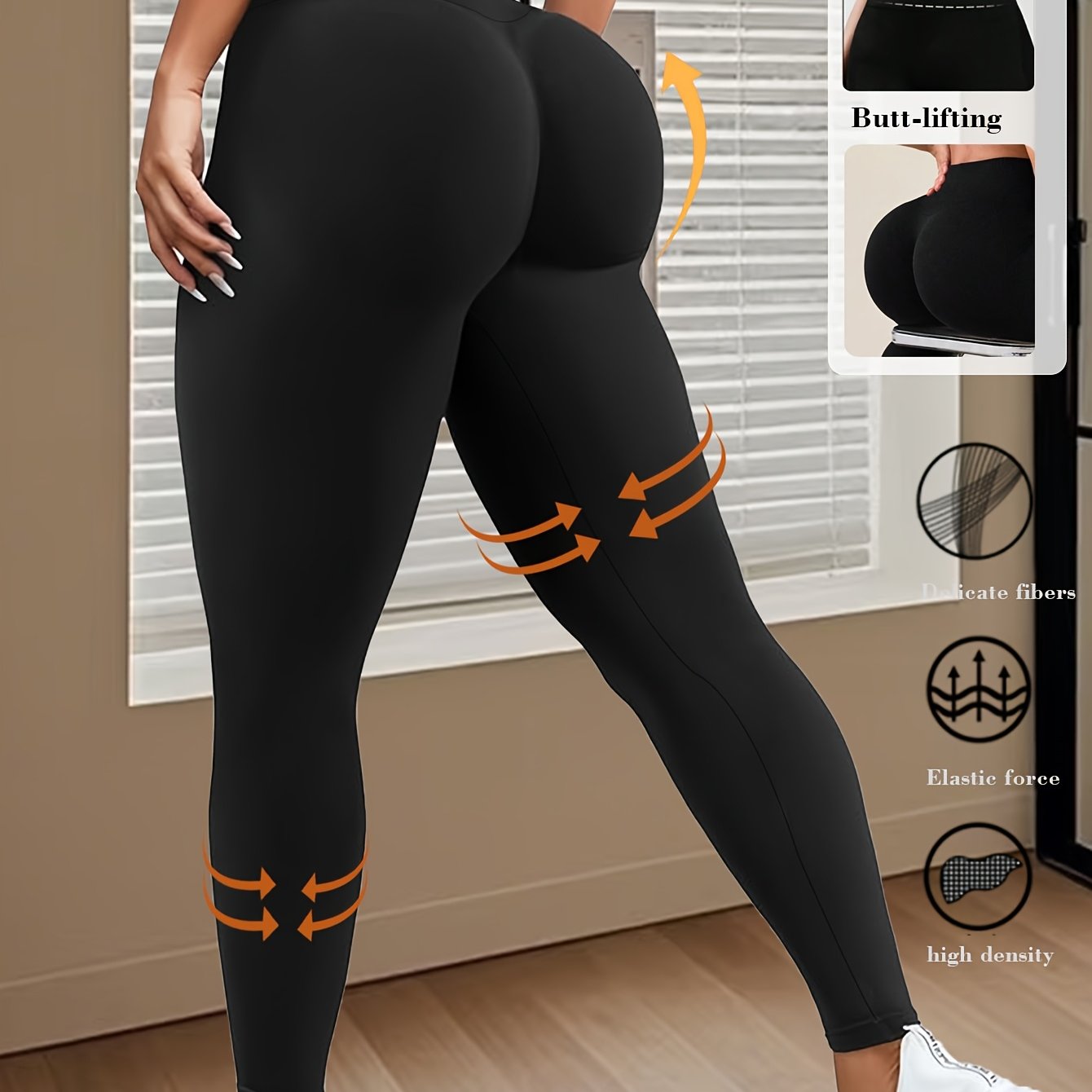 1pc Women's High-Waisted Yoga Leggings - Butt-Lifting & Tummy Control 7/8 Length Workout Pants, Breathable Medium-Stretch Fabric, Non-See-Through Solid Black for Fitness, Running, Yoga & Casual Wear, Yoga Pants