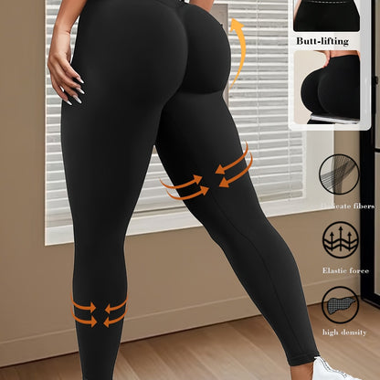 1pc Women's High-Waisted Yoga Leggings - Butt-Lifting & Tummy Control 7/8 Length Workout Pants, Breathable Medium-Stretch Fabric, Non-See-Through Solid Black for Fitness, Running, Yoga & Casual Wear, Yoga Pants