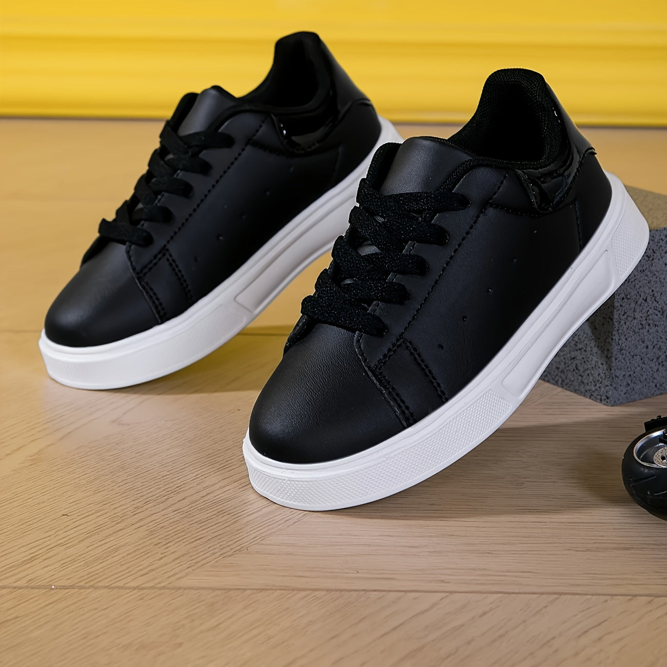 Boys' Sneakers - Classic Low-Top Lace-Up Shoes with Soft EVA Sole, Upper, White & Black Design for Casual and School Wear, Casual Footwear | Stylish Lowtops | Durable Footwea