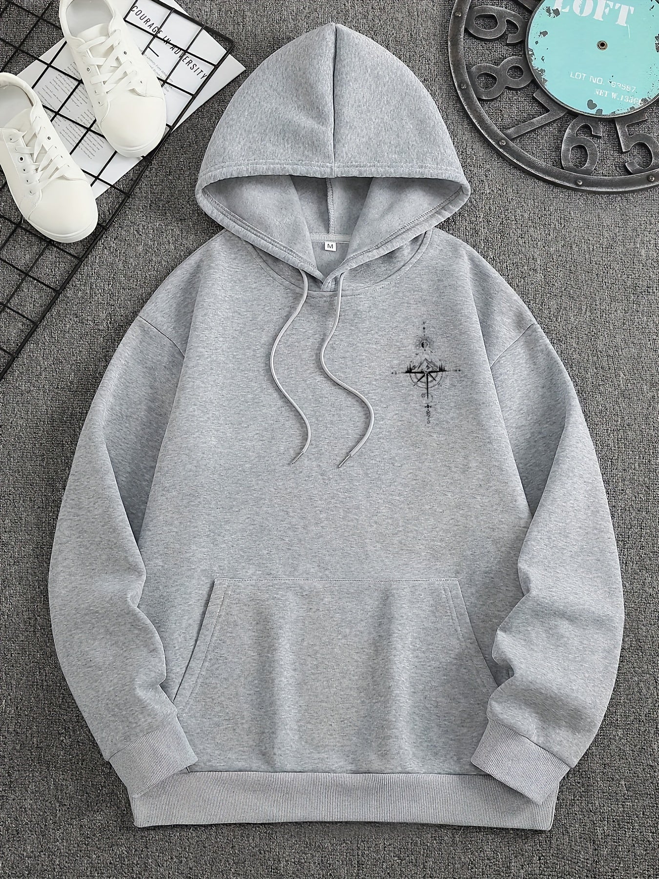 Men'S Autumn Winter for Galaxy Print Hooded Sweatshirt, French Terry Fleece, Polyester, Non-Stretch Knit Fabric, Loose Fit with Pocket Detail, Casual Sports Style Hooded Pullover