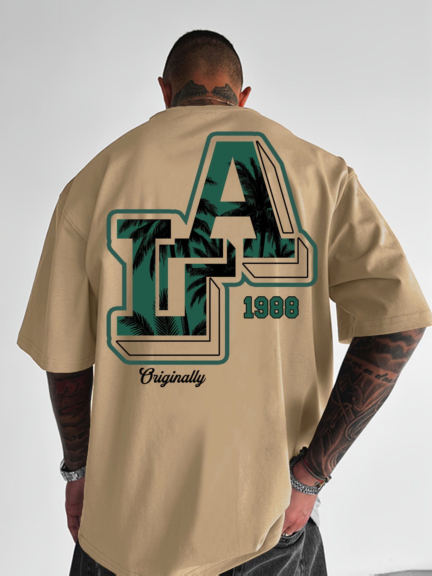 Men'S Casual Y2K LA Graphic T-Shirt - Bold Oversized "LA" Letter Print, Comfortable & Breathable with Slight Stretch, Perfect for Home & Outdoor Activities, Spring/Summer Fashion, Machine Washable, Loose Fit Short Sleeve Crew