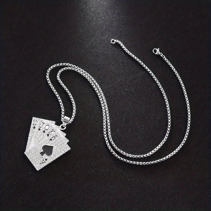 1Pc Sparkling Hip Hop Style Poker Card Pendant Necklace For Men- A Unique Jewelry Accessory