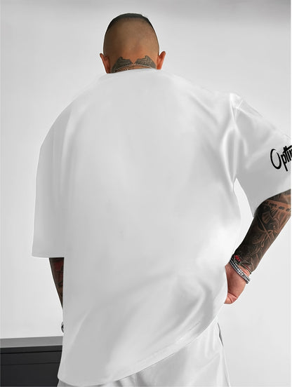 Men'S Casual Street Style Graphic T-Shirt - White with Black Abstract Design, Loose Fit, Short Sleeve, Round Neck, Summer Streetwear, Streetwear Tshirt | Street Style Shirt | Slight Stretch Fabric