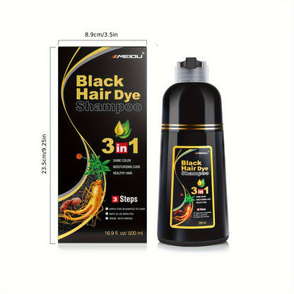 MEIDU Hair Dye Shampoo, 16, 9fl, oz/500ml Unisex Hair Dye Shampoo, Long-lasting 3-in-1 Hair Dye, Wash Hair + Dye Hair, Efficient Coverage Of White Hair, Contains Ginseng, Ginger, Black Sesame And Other Hair Care Extracts, Sui