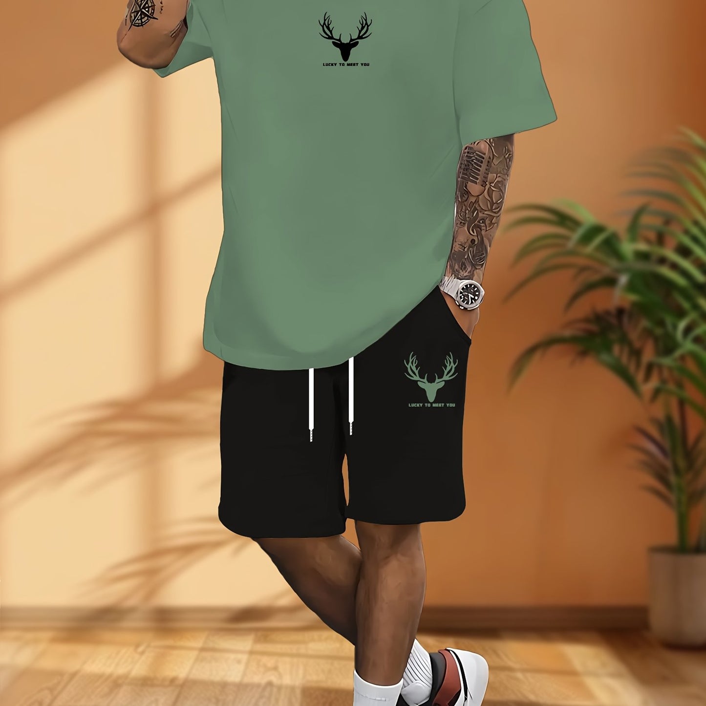 Summer New Men's Casual Home T-Shirt and Shorts Set