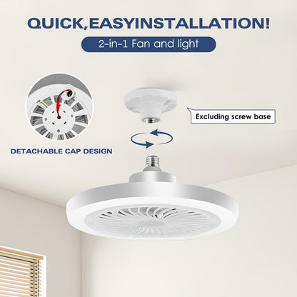LED Smart Fan Light, Adjustable Wind Power & Infinitely Dimmable, Invisible No Blade, E27/E26 Recessed Installation with Remote Control, Modern Simple with Thin Ceiling Fan Light for Living Room, Bedroom, Dining Room, Storage