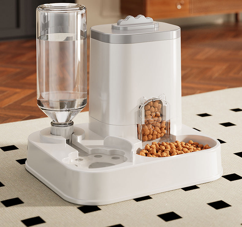 Automatic Cat & Dog Water Dispenser with Integrated Food Basin - 1-10L Capacity, No Batteries Needed, Modern White Design for Easy Cleaning & Hydration - Durable Pet Hydration Solution, Automatic Pet Feeder, Sleek Pet Accesso