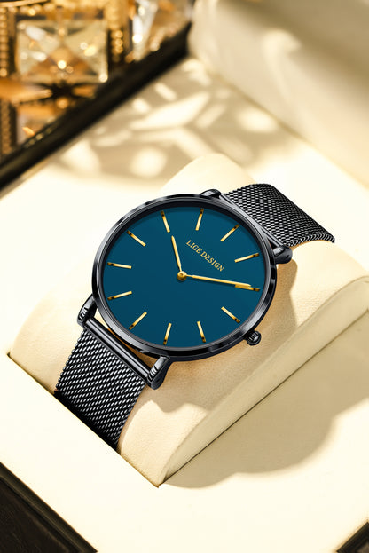 LIGE Women'S Ultra-Thin Quartz Watch with Rose Golden Mesh Strap - Elegant Blue Dial, Minimalist Design, Perfect Gift for Mother'S Day, Christmas, Thanksgiving, Christmas Accessory | Minimalist Watch | Quartz Movement