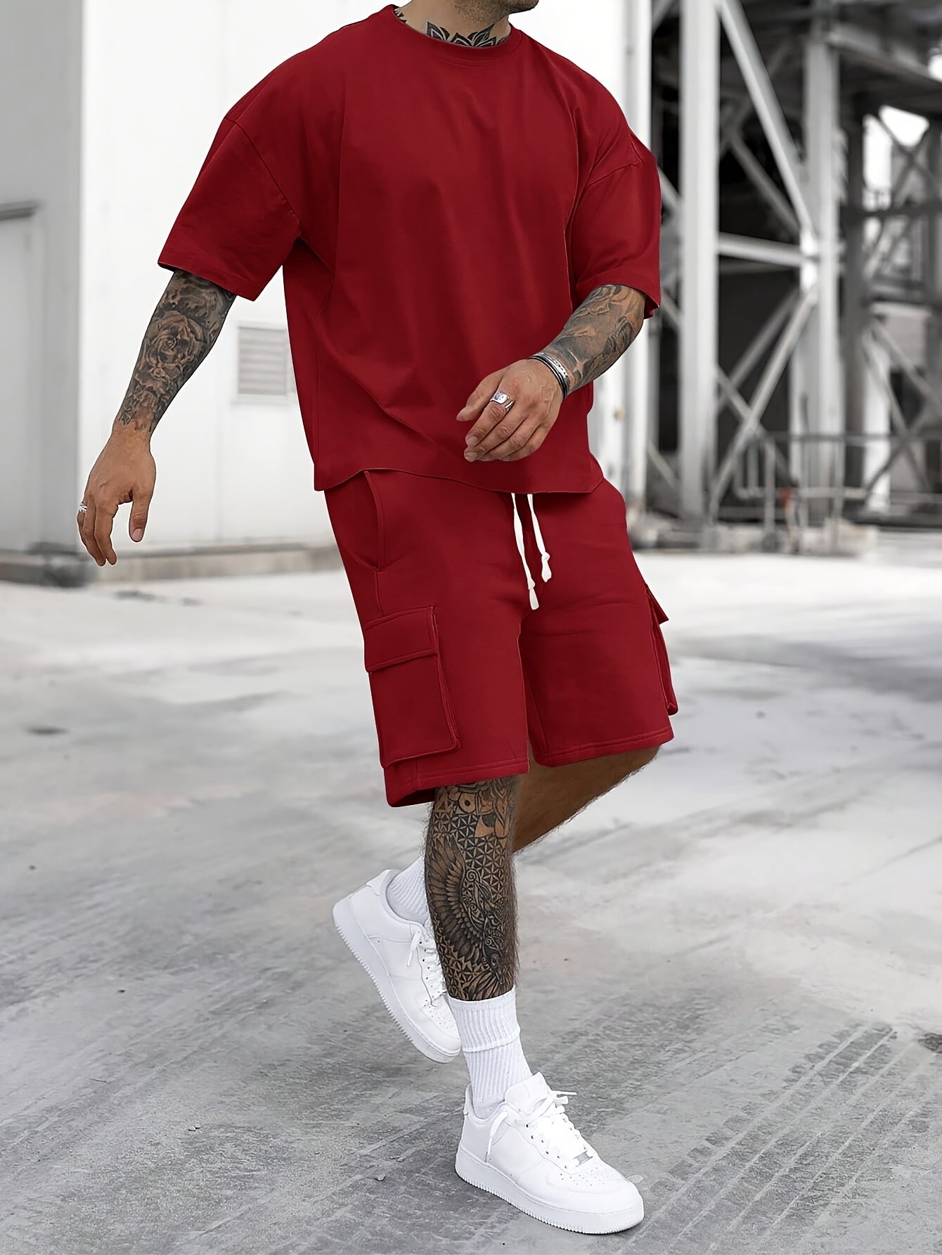 Summer Heavyweight FOG Color Earth Tone Short Sleeve Shorts Streetwear Loose Fashion Set