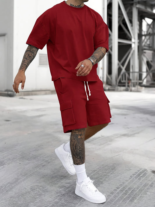 Summer Heavyweight FOG Color Earth Tone Short Sleeve Shorts Streetwear Loose Fashion Set