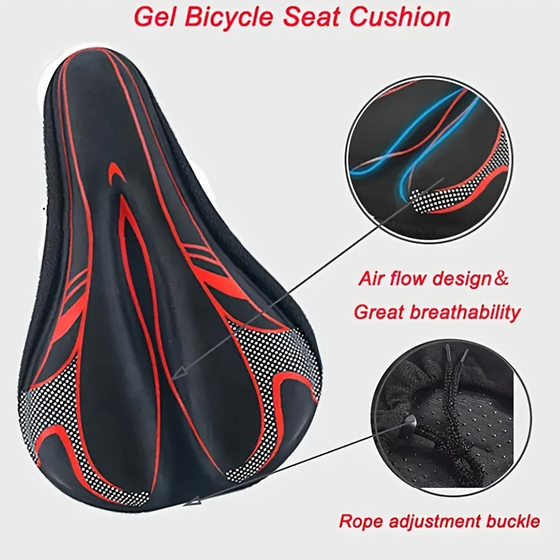 Soft & Thickened Gel Bike Seat Cushion - Fit for, Adjustable Unisex Saddle for Mountain & Road Bikes, Comfortable Silicone Padding for Enhanced Riding Experience, Black with Blue/Red Accents, Mountain Bike Accessories